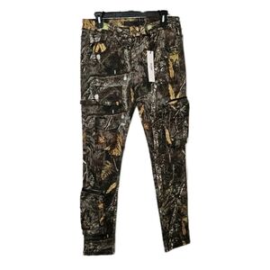 KDNK Forest Camo Jeans Pants Brown with Multiple Cargo Pockets Mens Size 32 NEW